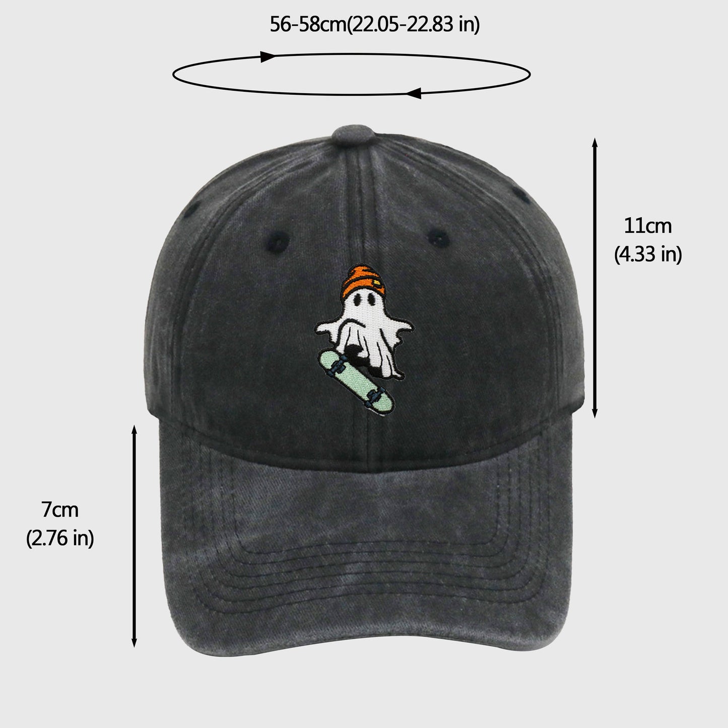 Vintage Washed Baseball Cap with Skateboarding Ghost Embroidery