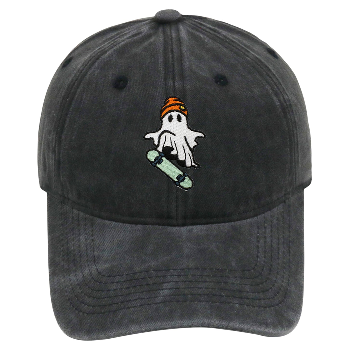 Vintage Washed Baseball Cap with Skateboarding Ghost Embroidery