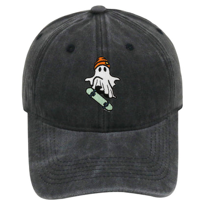 Vintage Washed Baseball Cap with Skateboarding Ghost Embroidery