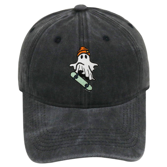 Vintage Washed Baseball Cap with Skateboarding Ghost Embroidery