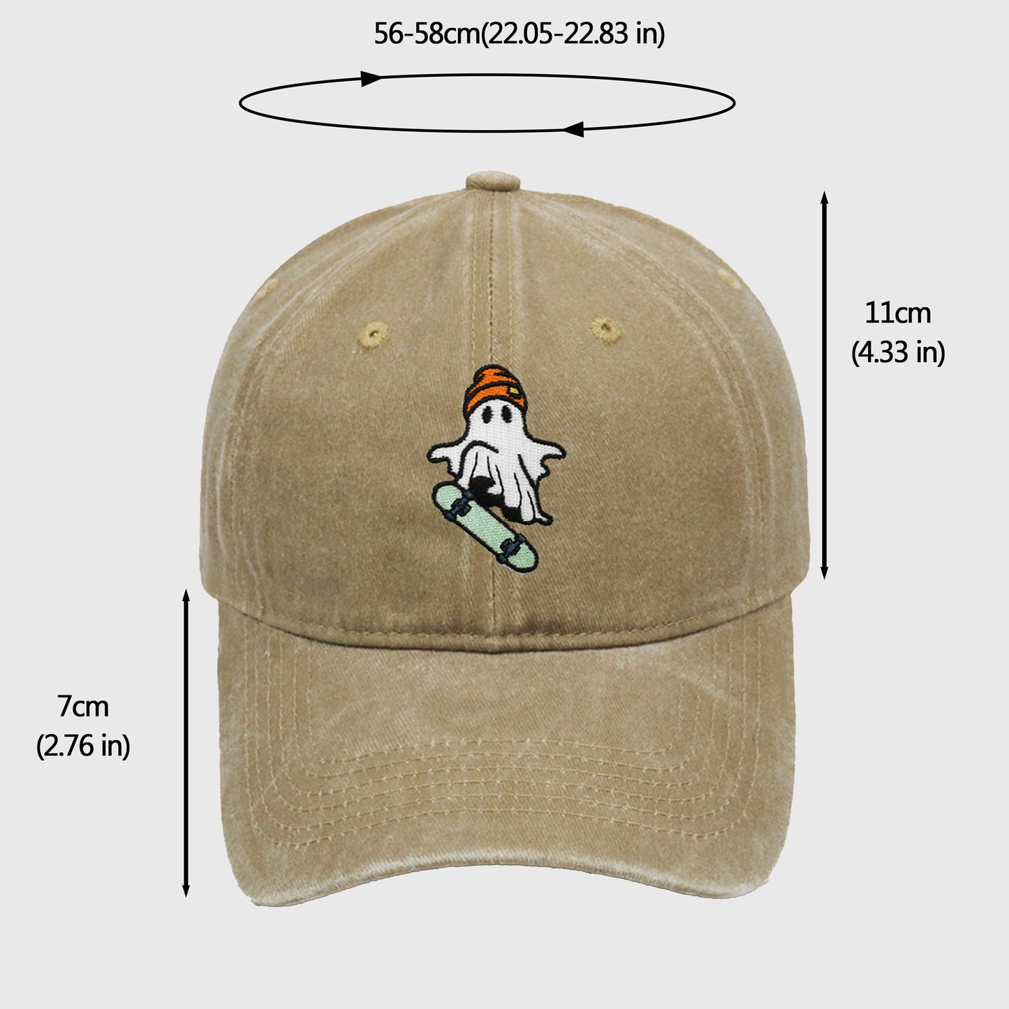 Vintage Washed Baseball Cap with Skateboarding Ghost Embroidery