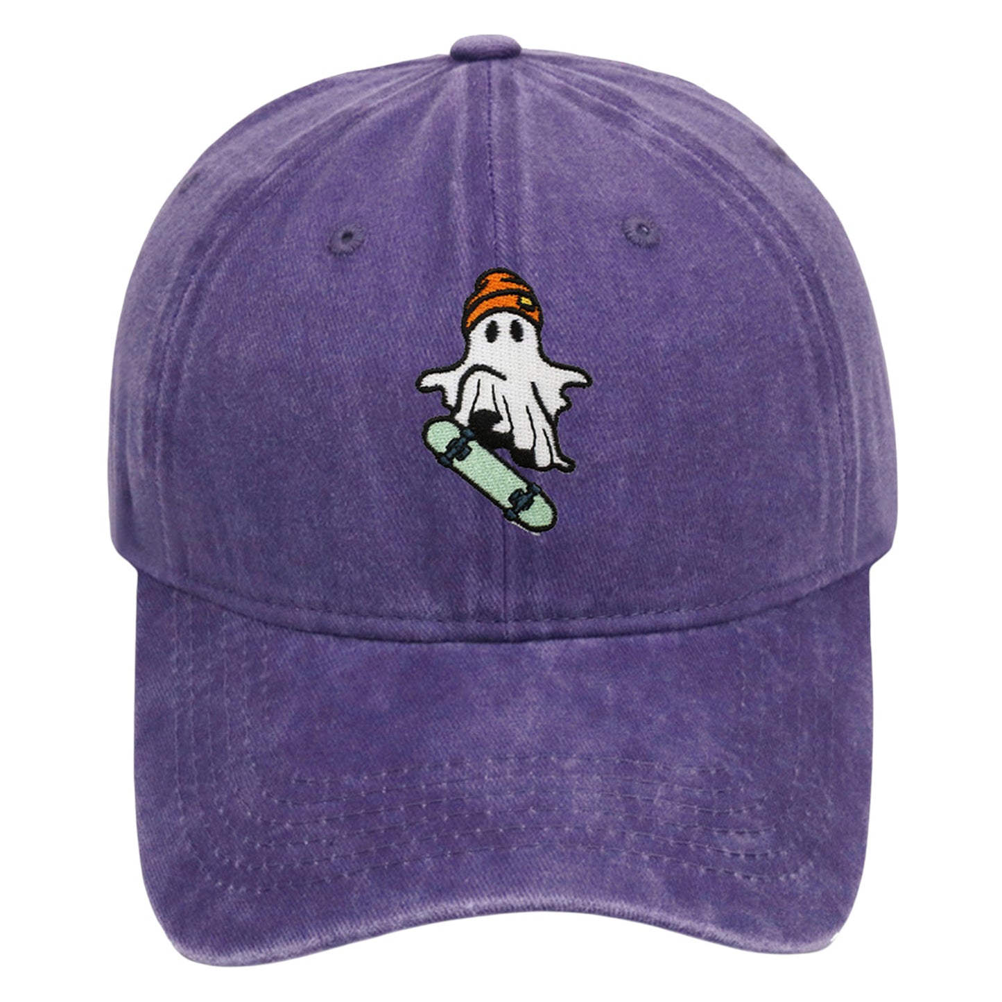 Vintage Washed Baseball Cap with Skateboarding Ghost Embroidery