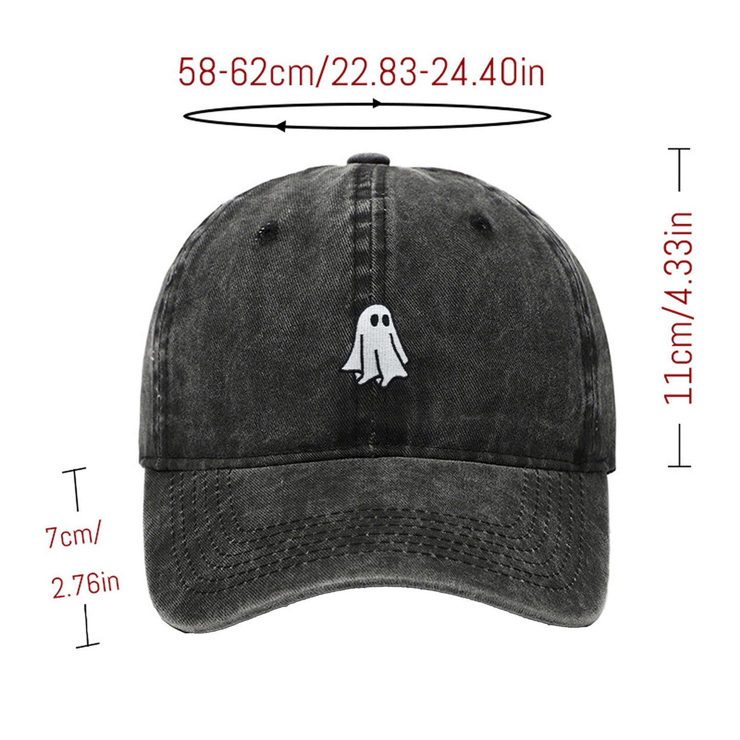 Vintage Washed Baseball Cap with Ghost Embroidery