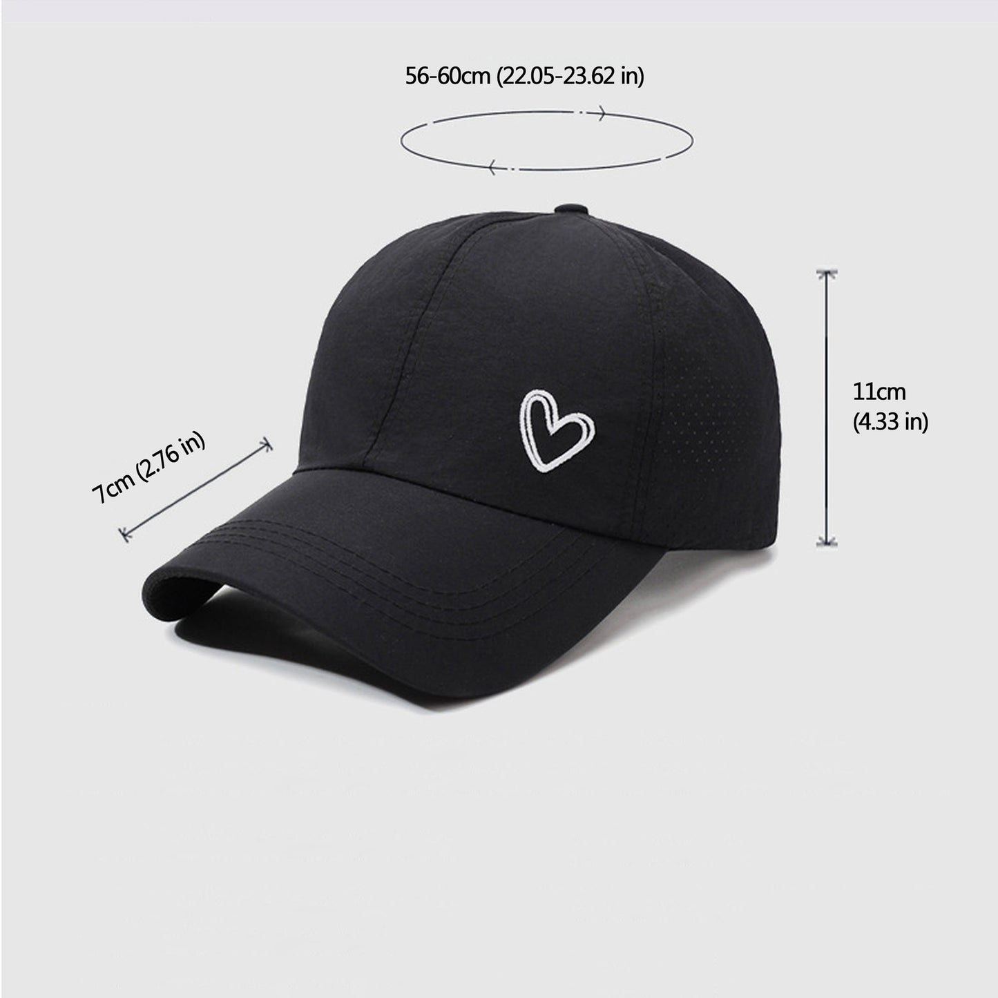 Baseball Cap with Heart Embroidery - Breathable Criss - Cross Back Hat