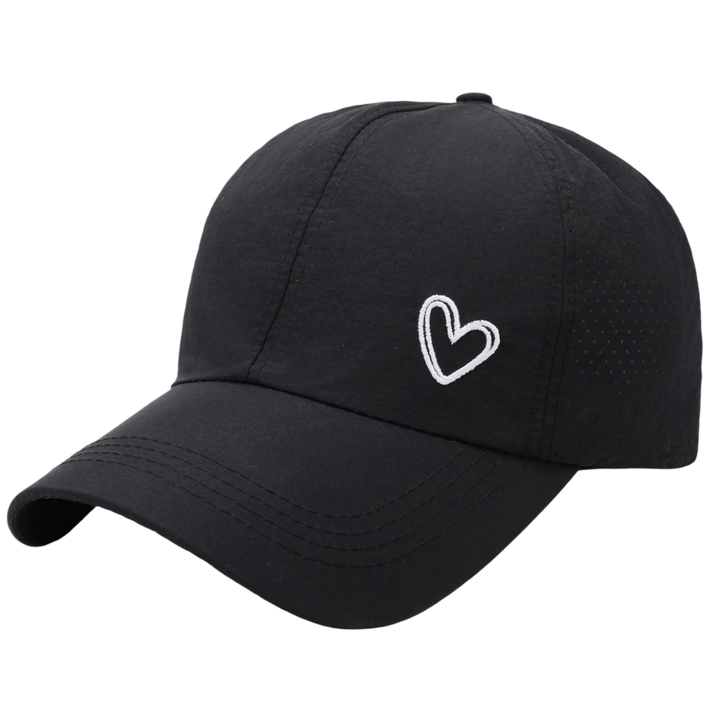 Baseball Cap with Heart Embroidery - Breathable Criss - Cross Back Hat