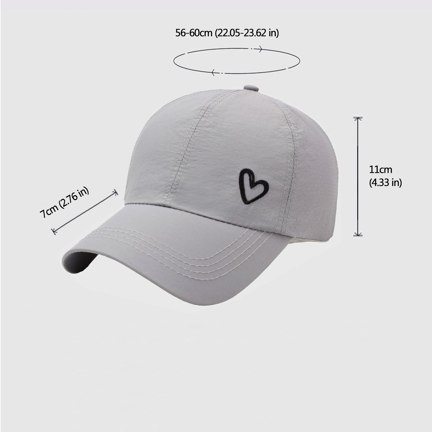 Baseball Cap with Heart Embroidery - Breathable Criss - Cross Back Hat