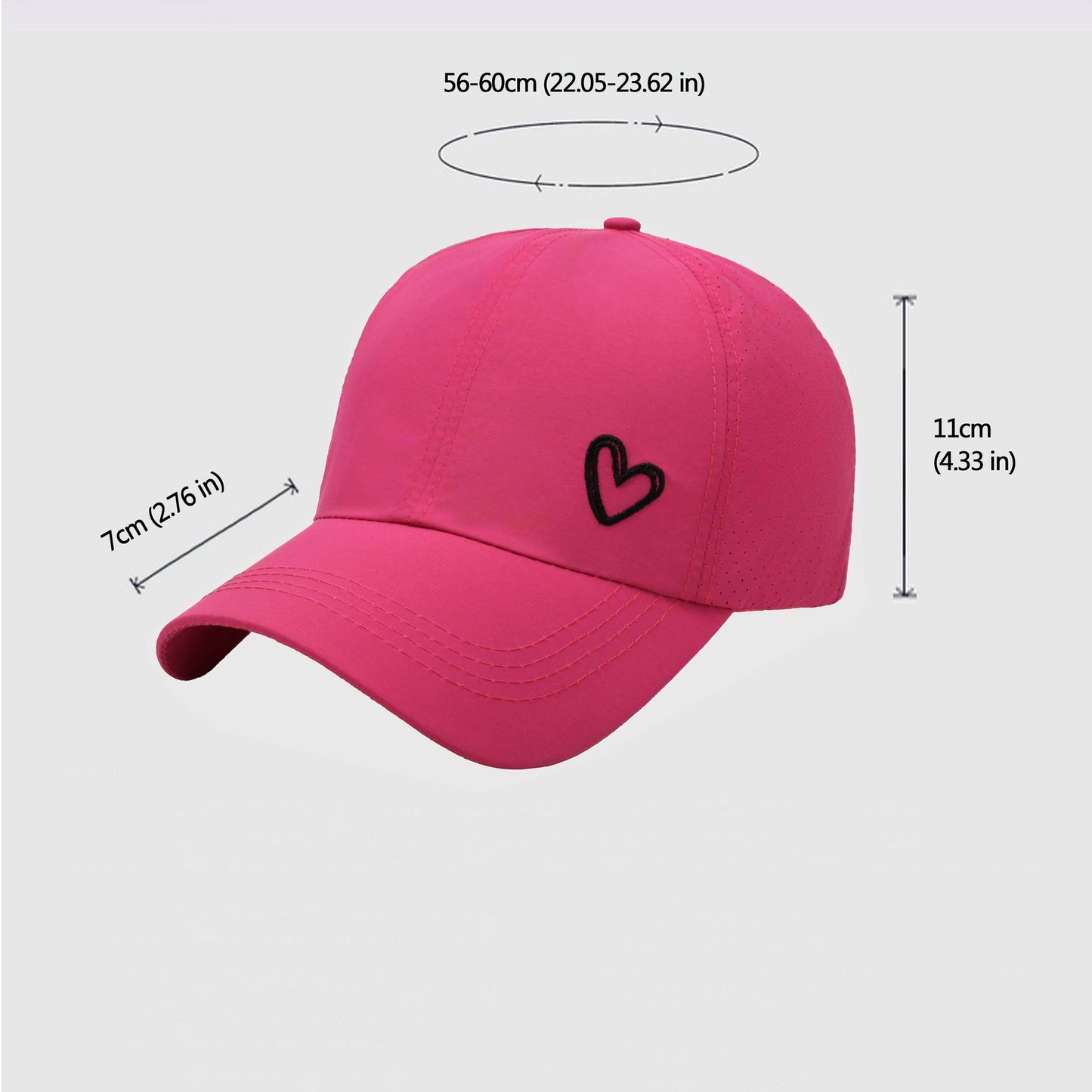 Baseball Cap with Heart Embroidery - Breathable Criss - Cross Back Hat