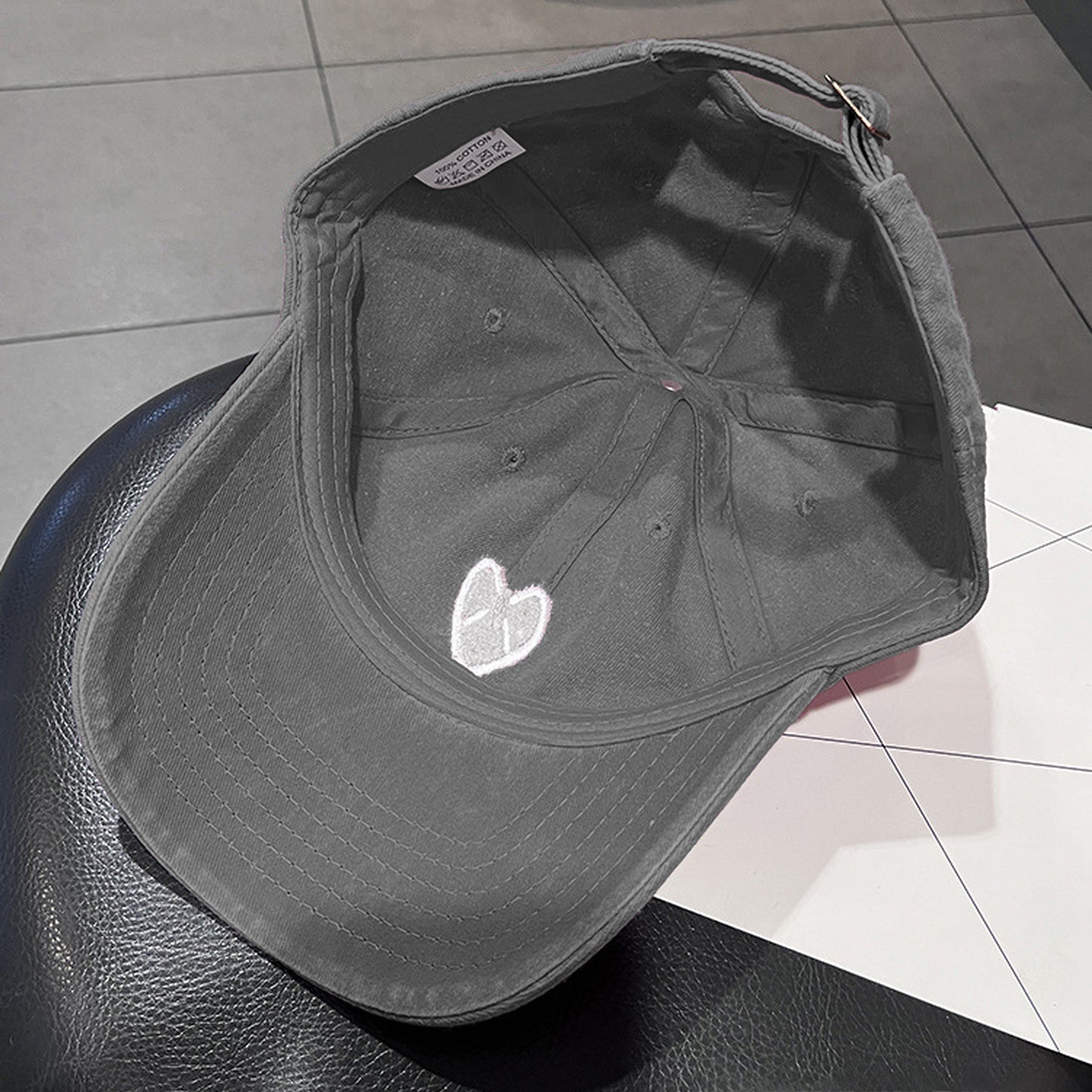 Coral Vintage Washed Baseball Cap with Heart Embroidery