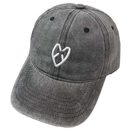 Coral Vintage Washed Baseball Cap with Heart Embroidery