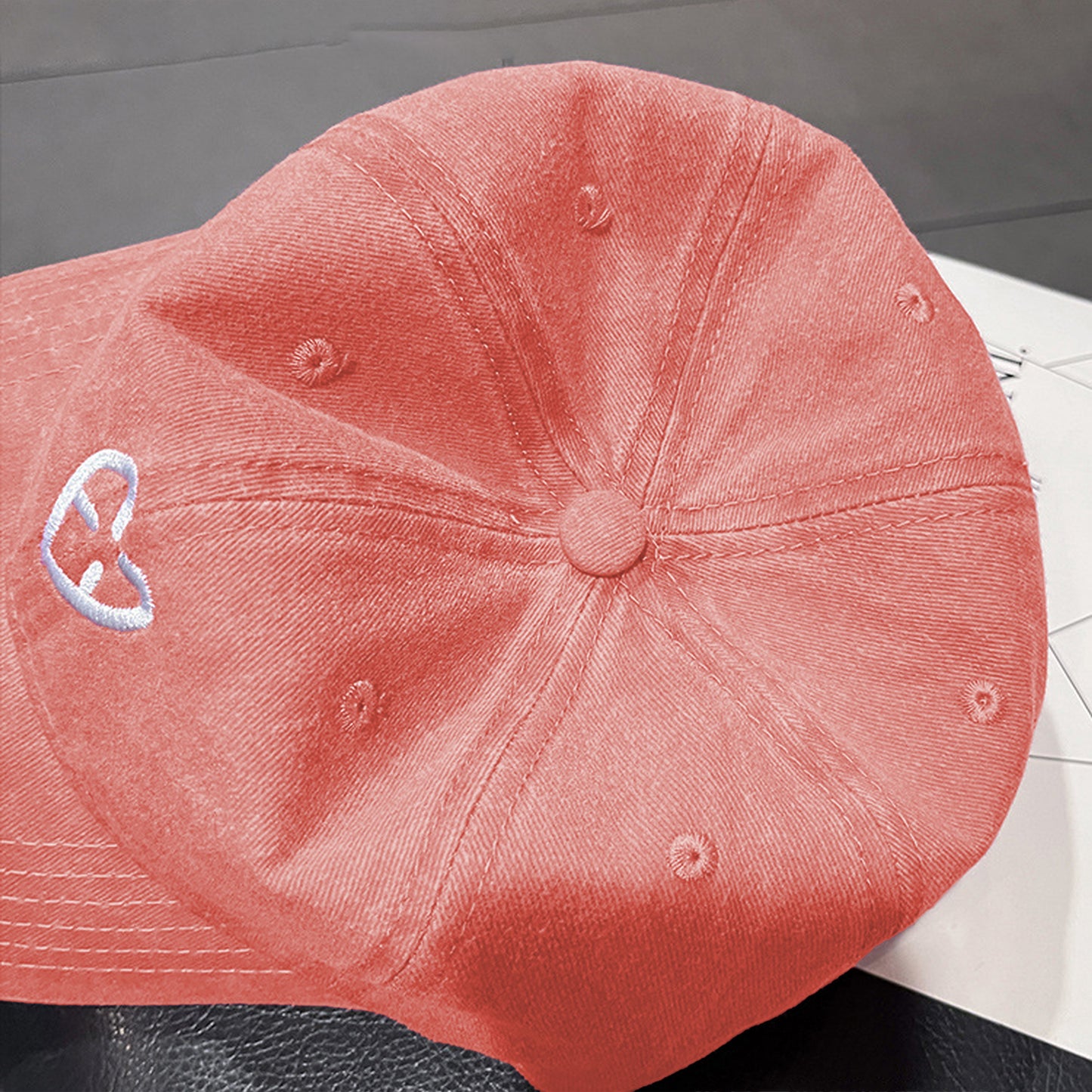 Coral Vintage Washed Baseball Cap with Heart Embroidery