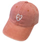 Coral Vintage Washed Baseball Cap with Heart Embroidery