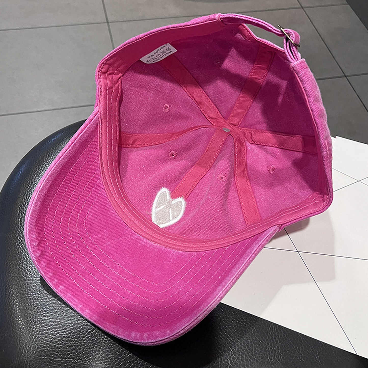 Coral Vintage Washed Baseball Cap with Heart Embroidery