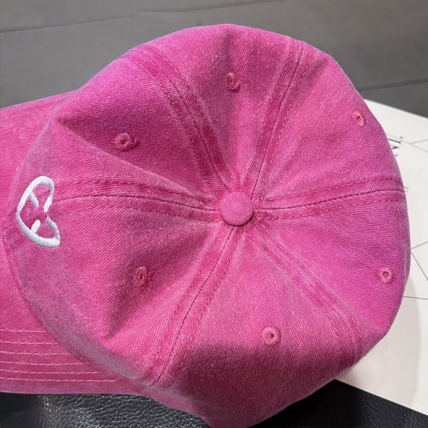 Coral Vintage Washed Baseball Cap with Heart Embroidery