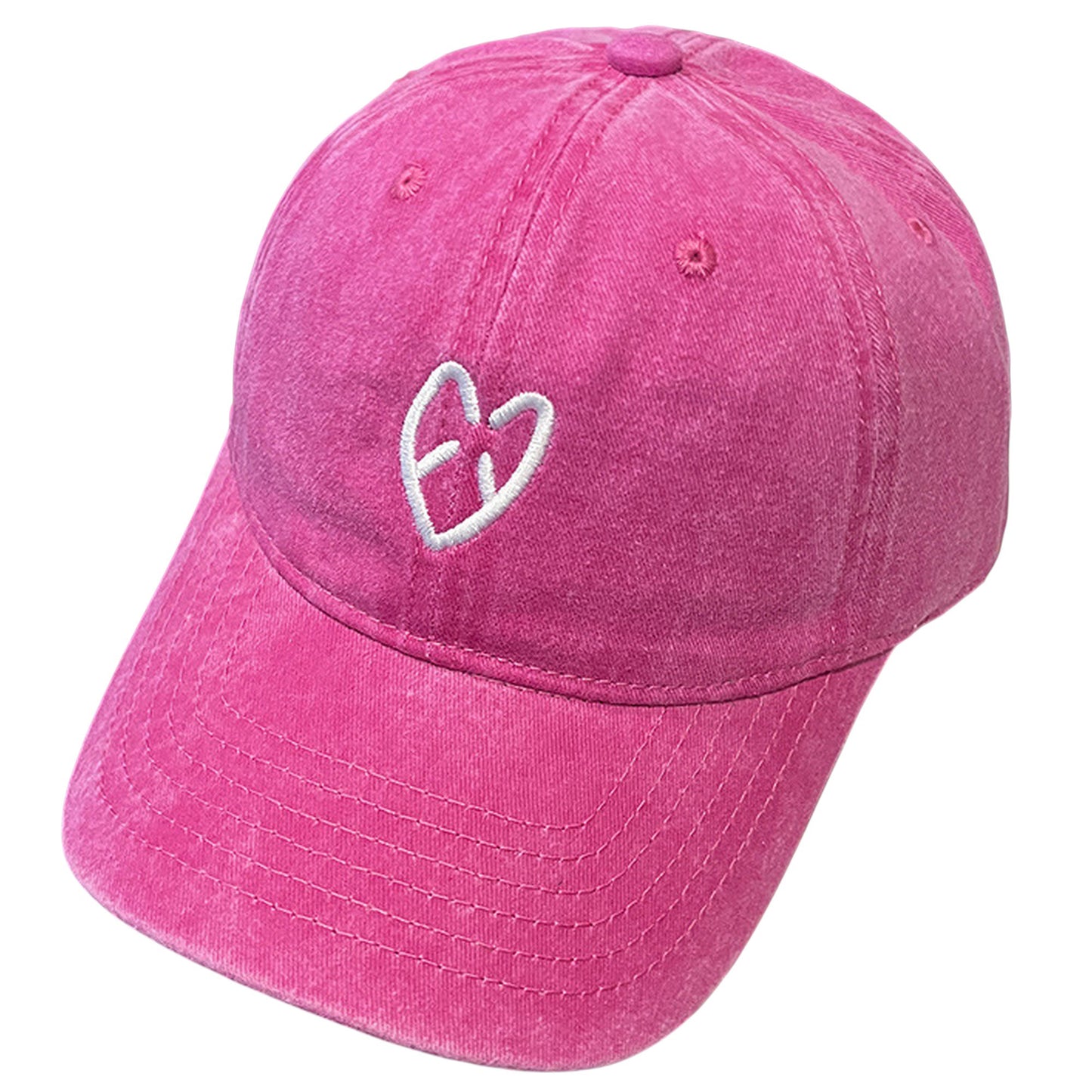 Coral Vintage Washed Baseball Cap with Heart Embroidery