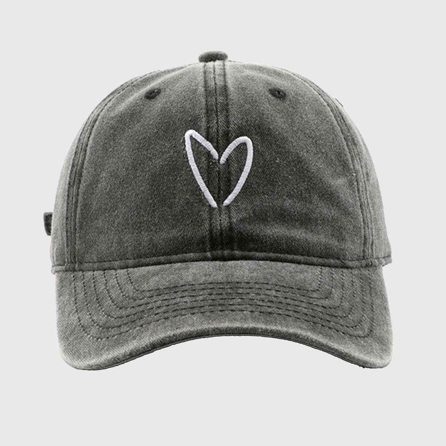 Vintage Washed Baseball Cap with Heart Embroidery