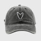 Vintage Washed Baseball Cap with Heart Embroidery