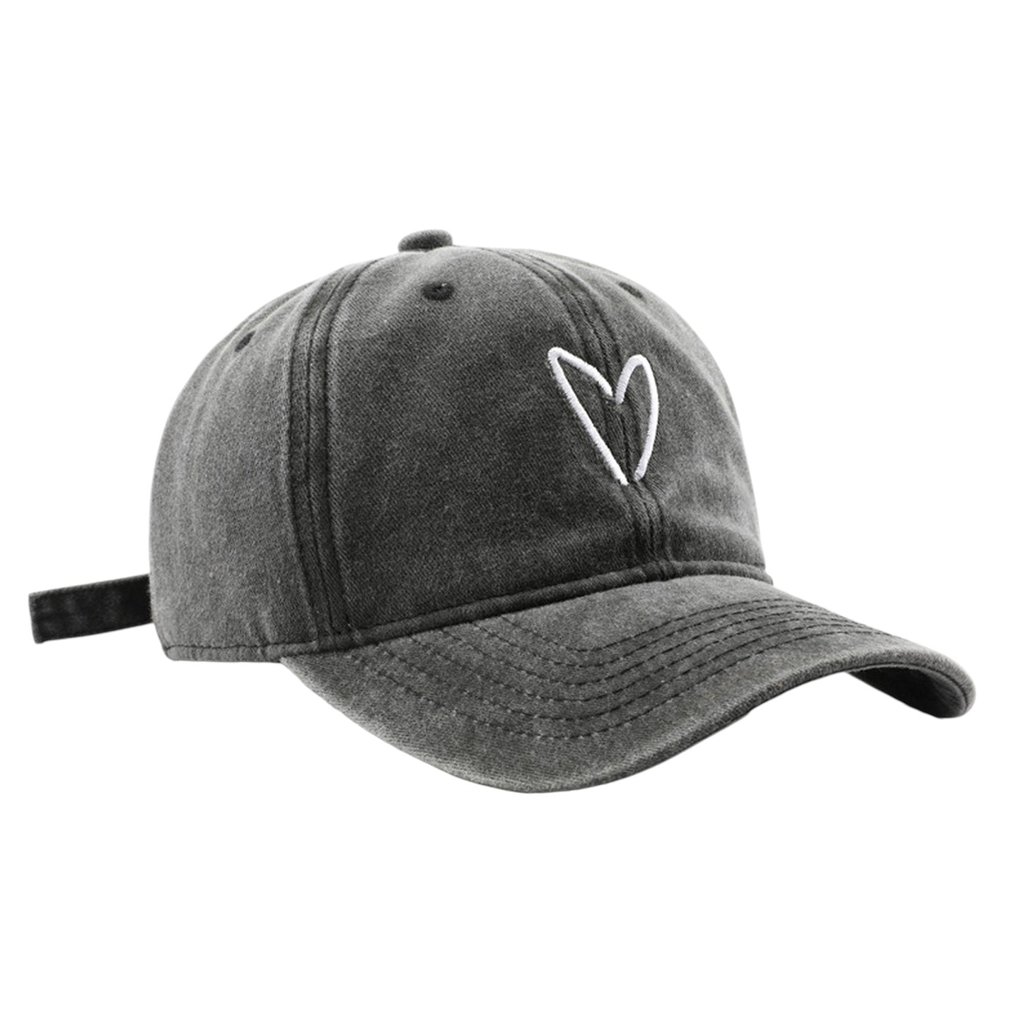 Vintage Washed Baseball Cap with Heart Embroidery