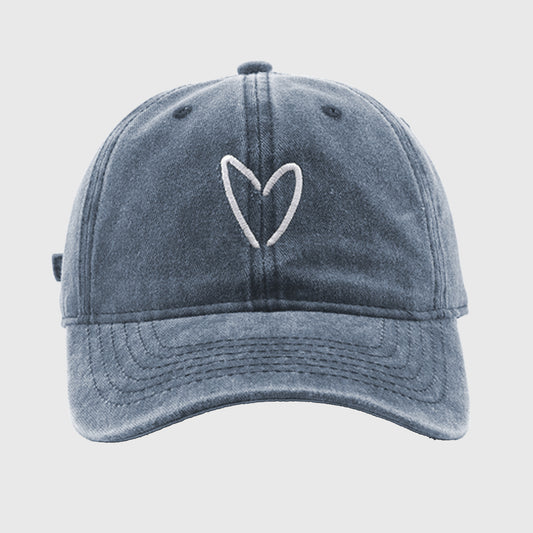 Vintage Washed Baseball Cap with Heart Embroidery