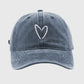 Vintage Washed Baseball Cap with Heart Embroidery