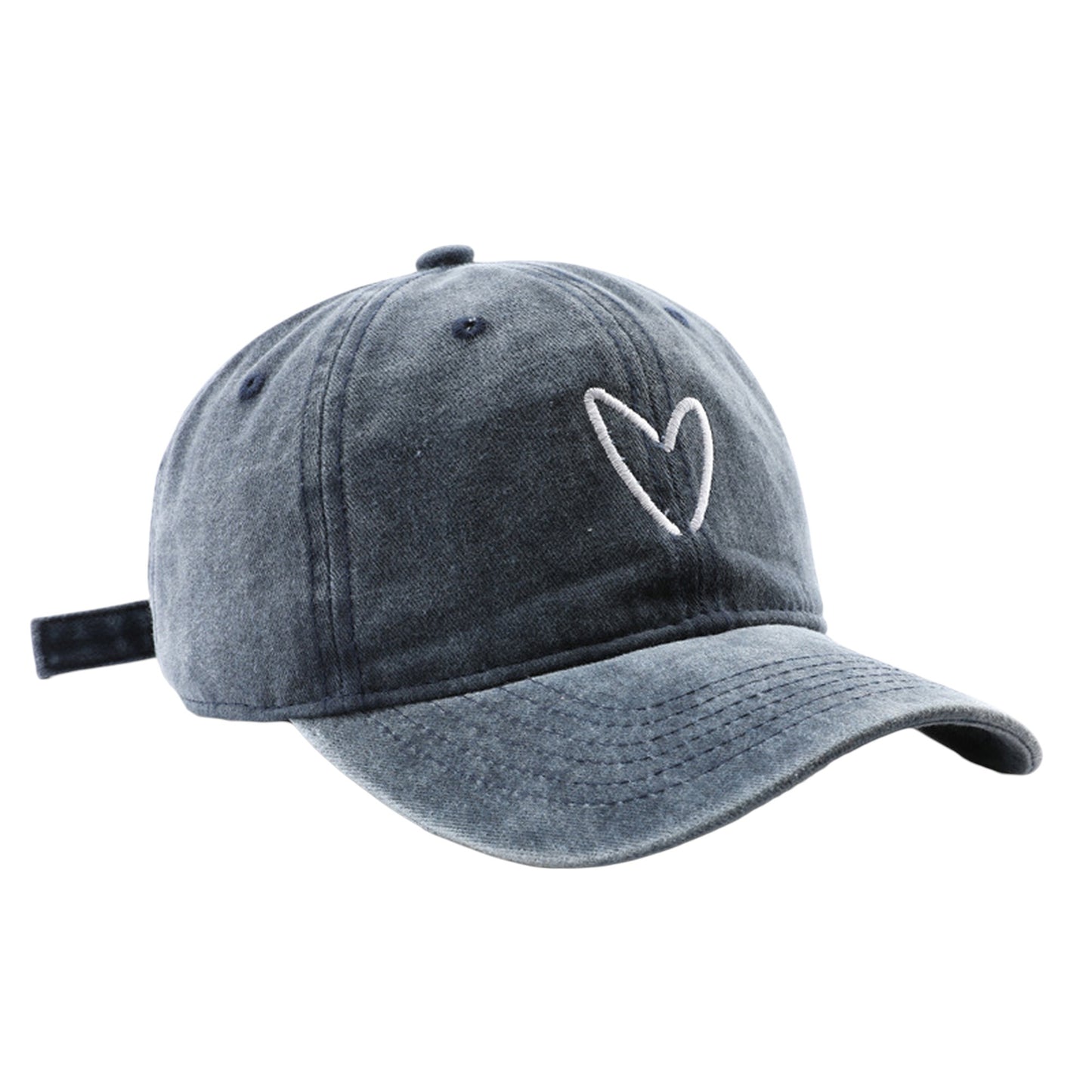 Vintage Washed Baseball Cap with Heart Embroidery