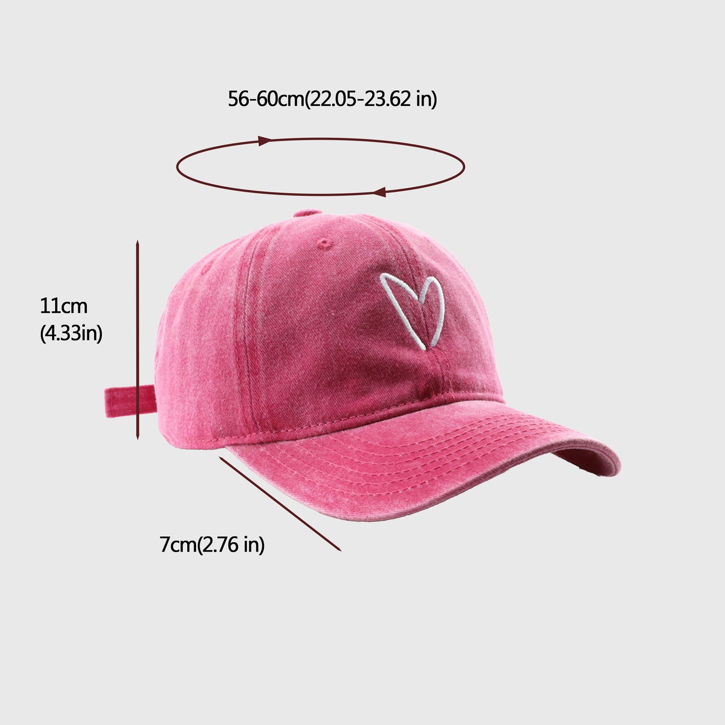 Vintage Washed Baseball Cap with Heart Embroidery