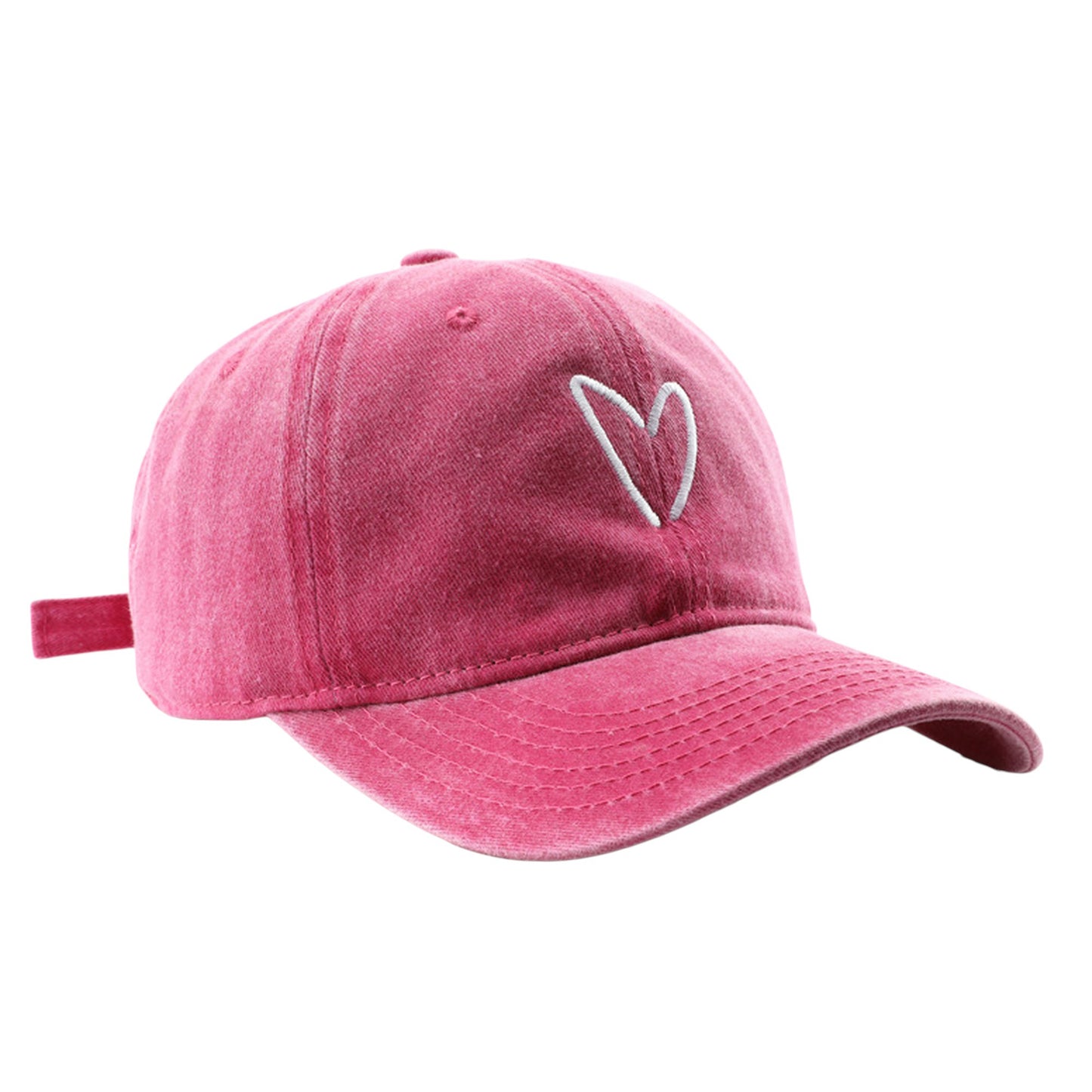 Vintage Washed Baseball Cap with Heart Embroidery