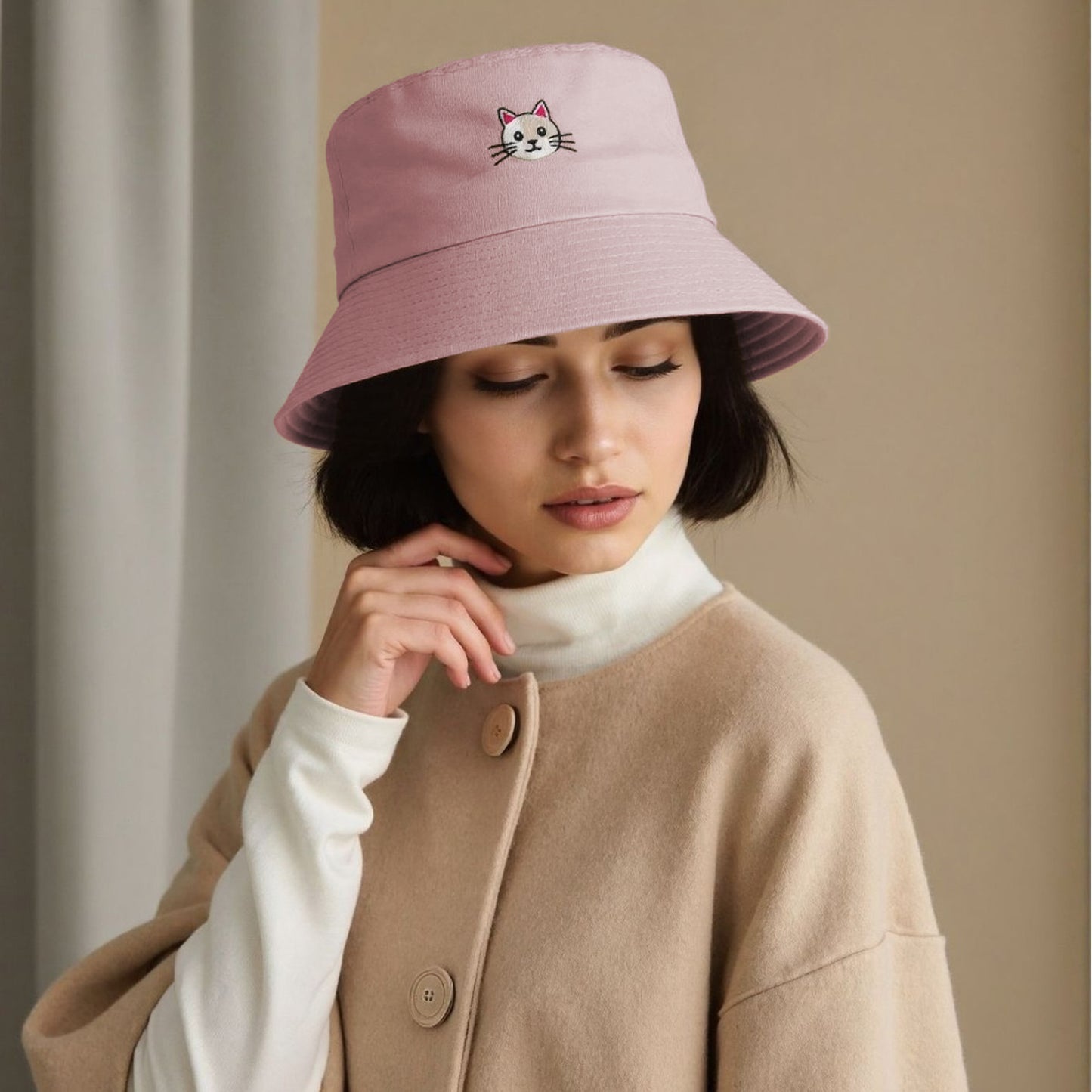 Cute & Stylish Bucket Hat with Cat Embroidery