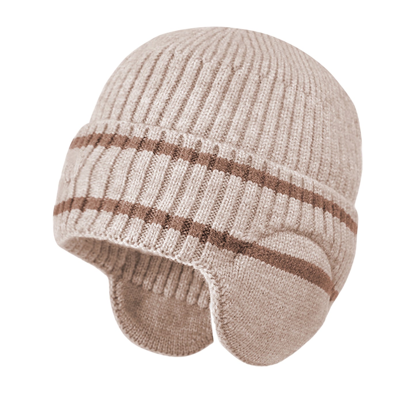 Striped Knit Beanie with Ear Flaps - Winter Warm Hat