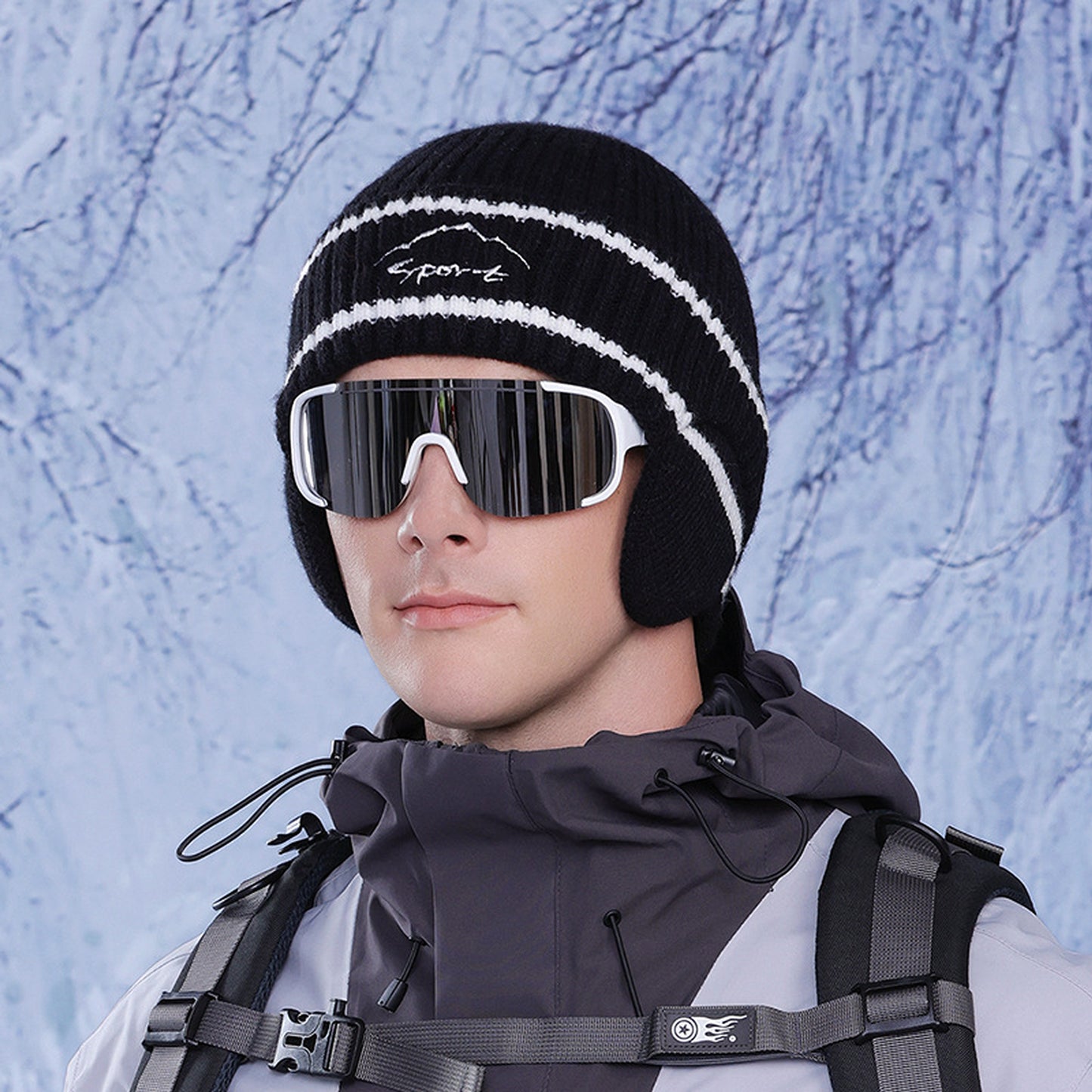 Striped Knit Beanie with Ear Flaps - Winter Warm Hat