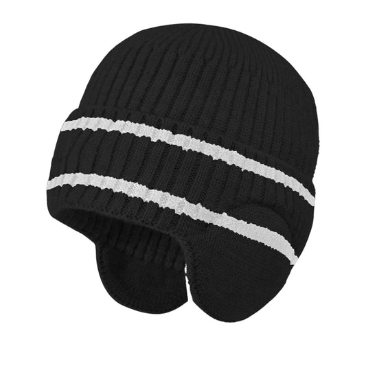 Striped Knit Beanie with Ear Flaps - Winter Warm Hat