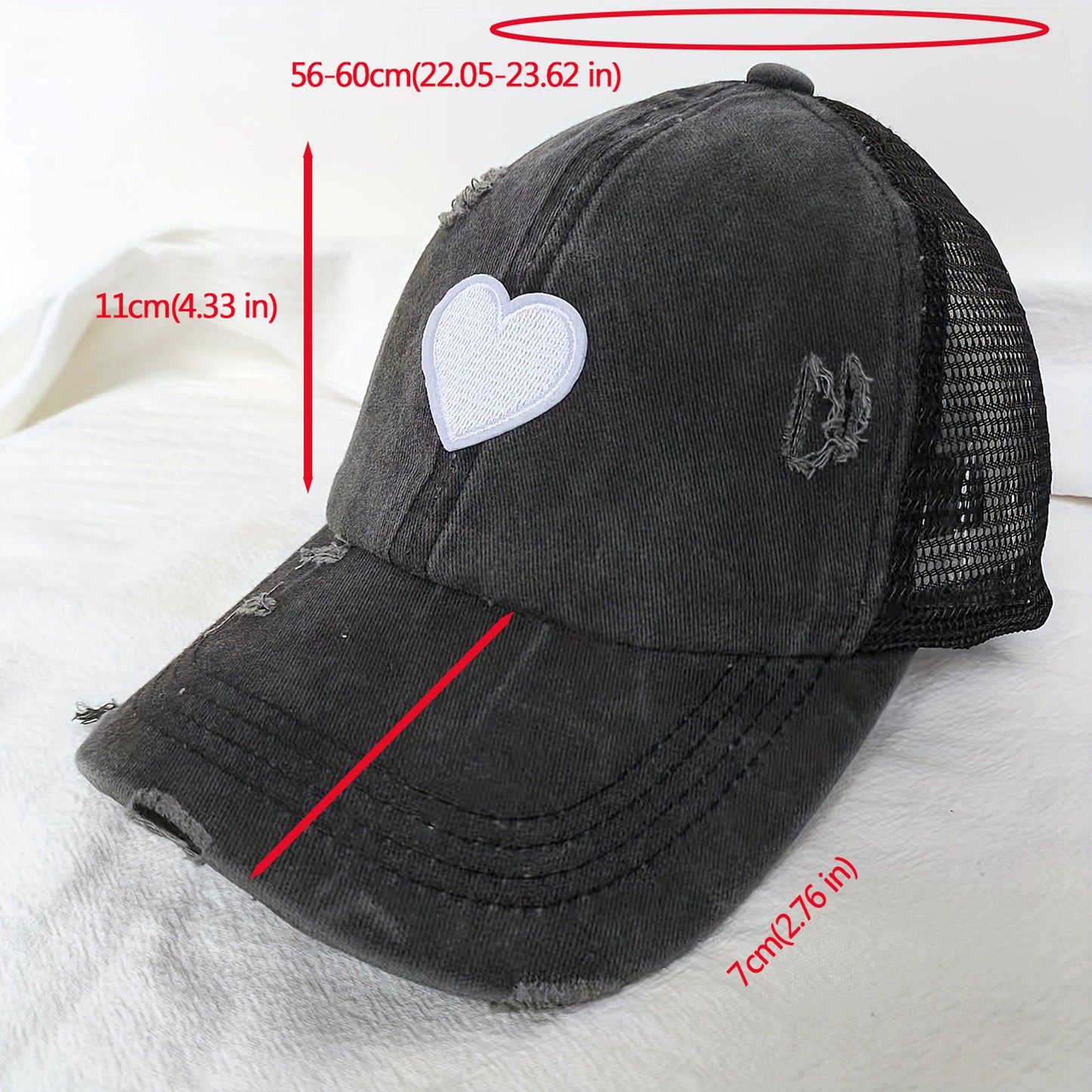 Distressed Trucker Hat with White Heart Patch