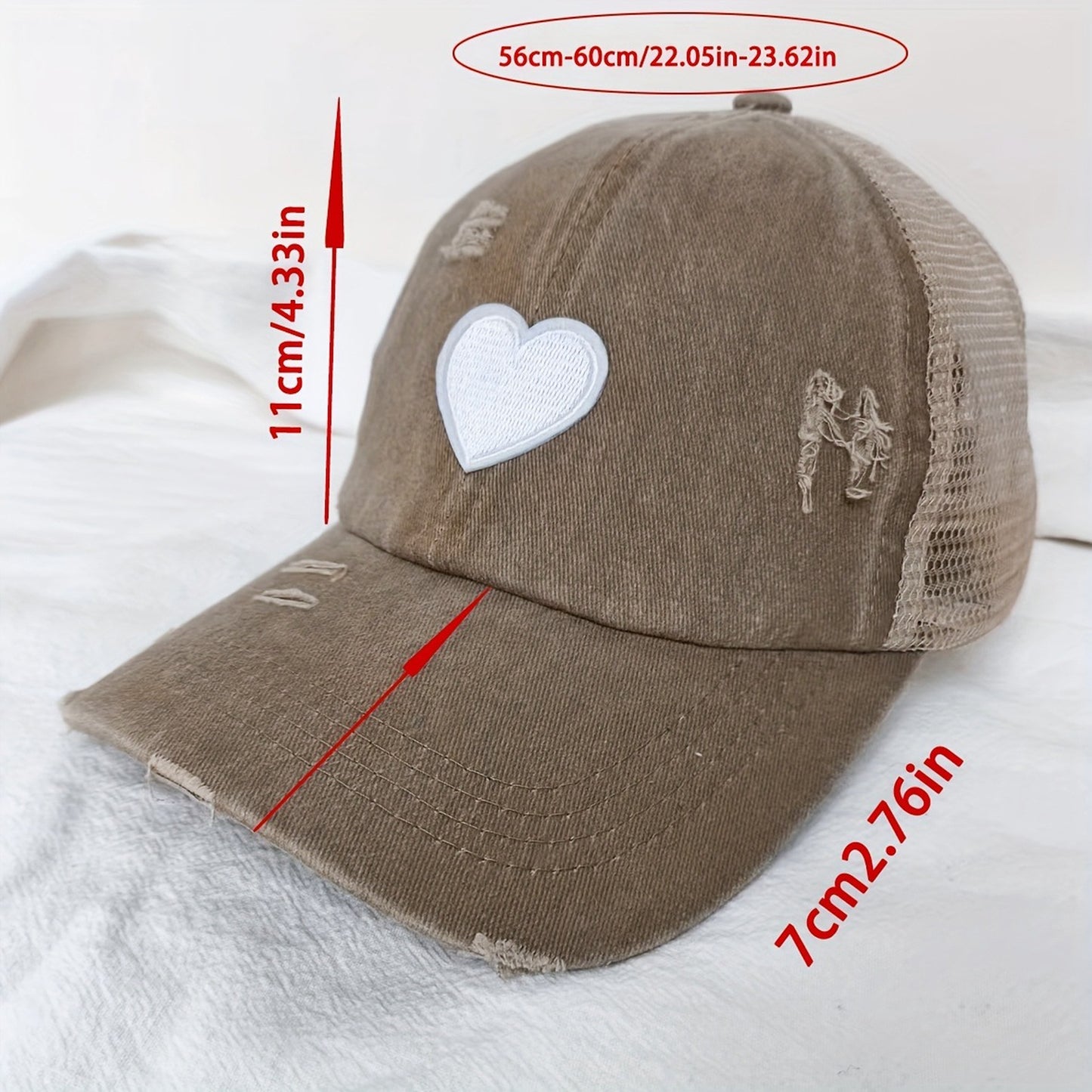 Distressed Trucker Hat with White Heart Patch