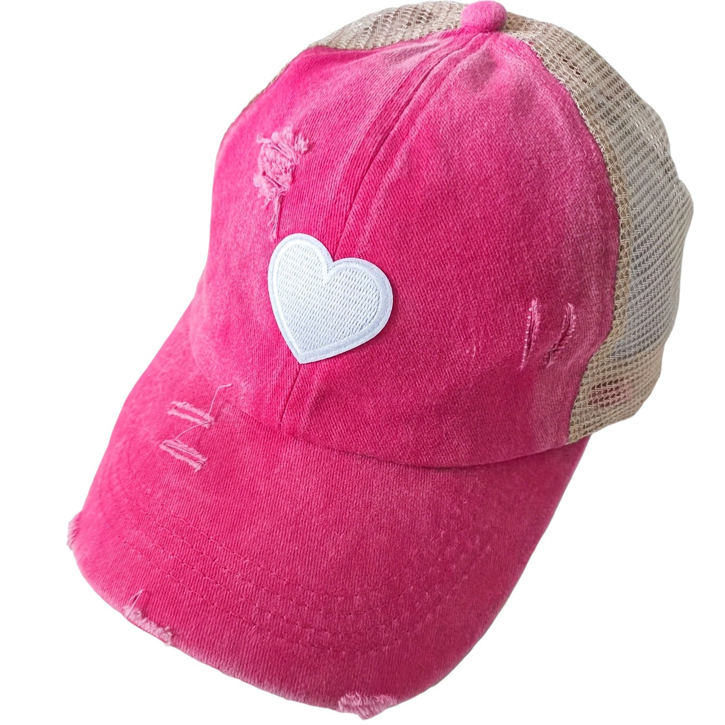 Distressed Trucker Hat with White Heart Patch