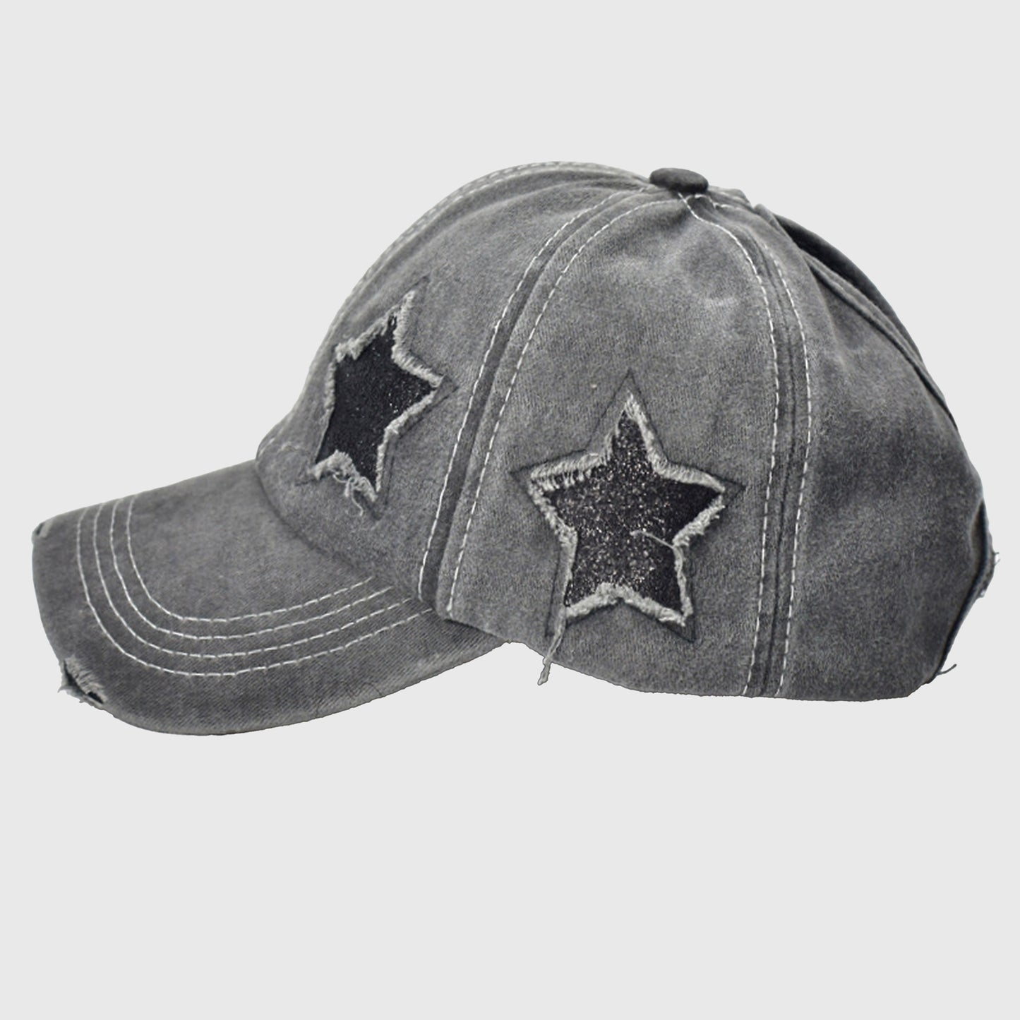 Distressed Baseball Cap with Glitter Star Patches