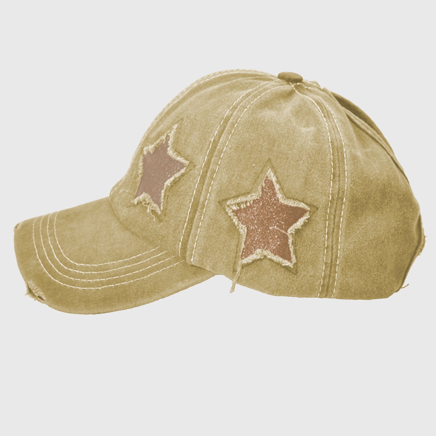 Distressed Baseball Cap with Glitter Star Patches