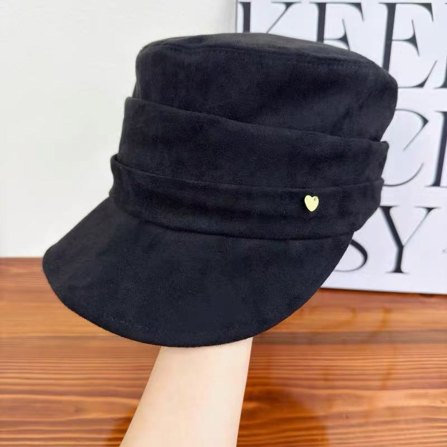 Fleece Military - Style Cap with Heart Accent