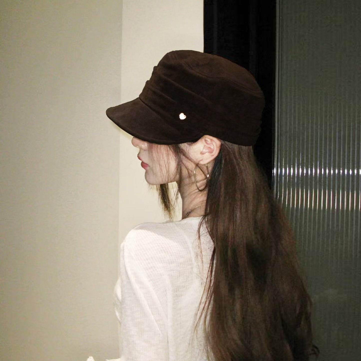 Fleece Military - Style Cap with Heart Accent