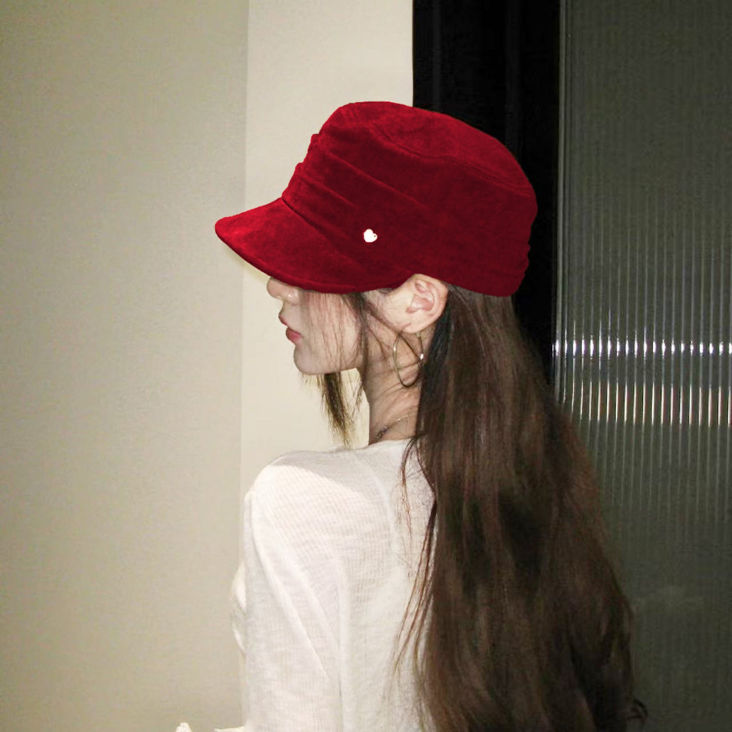 Fleece Military - Style Cap with Heart Accent