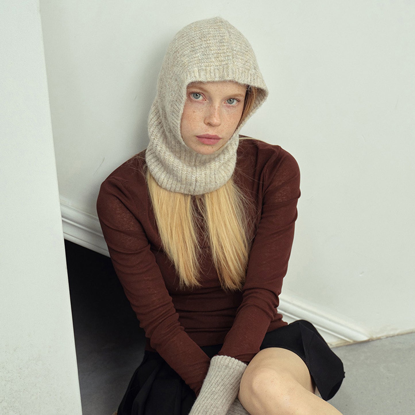 Ribbed Knit Balaclava Hood with Soft Cozy Texture