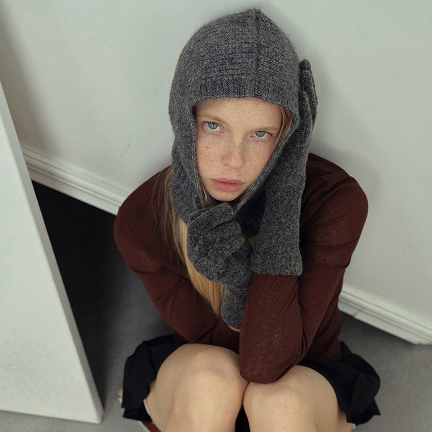 Ribbed Knit Balaclava Hood with Soft Cozy Texture