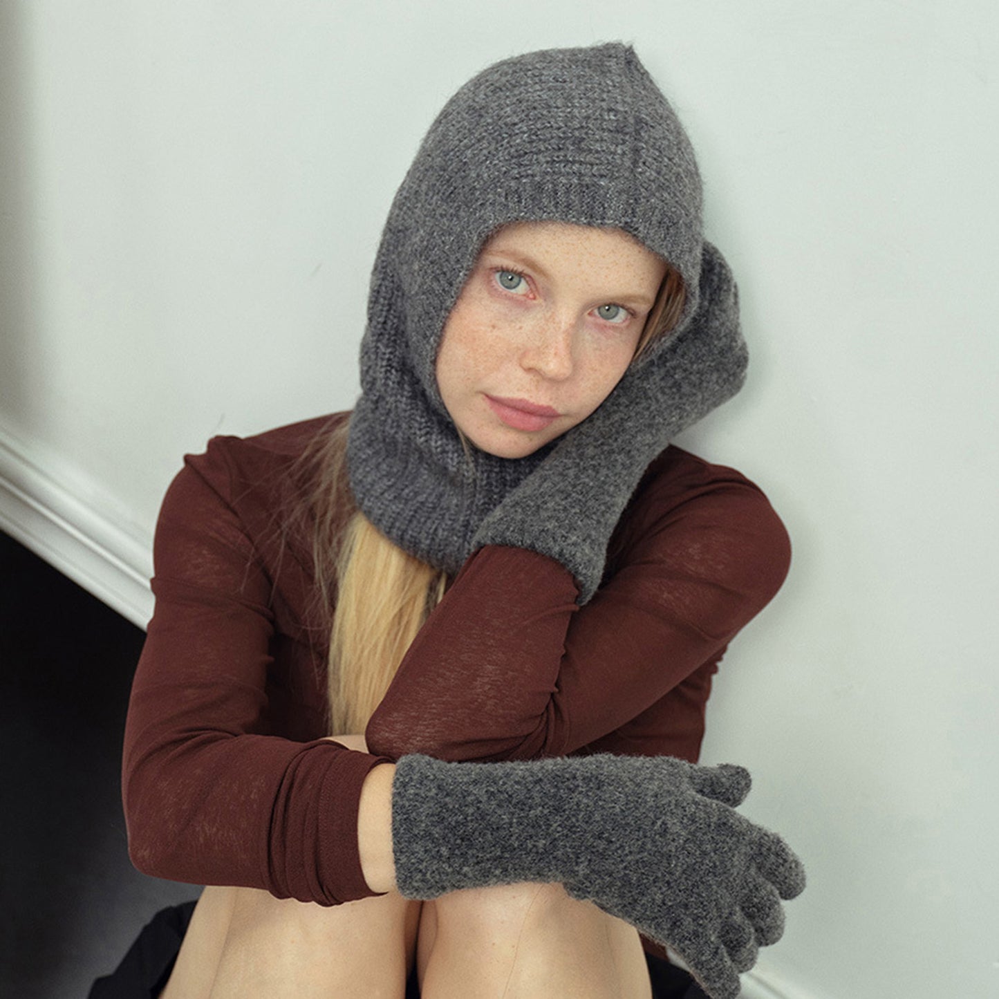 Ribbed Knit Balaclava Hood with Soft Cozy Texture