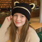Knit Beanie Hat with Adorable Bear Ears and Soft Ribbed Texture