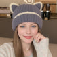 Knit Beanie Hat with Adorable Bear Ears and Soft Ribbed Texture