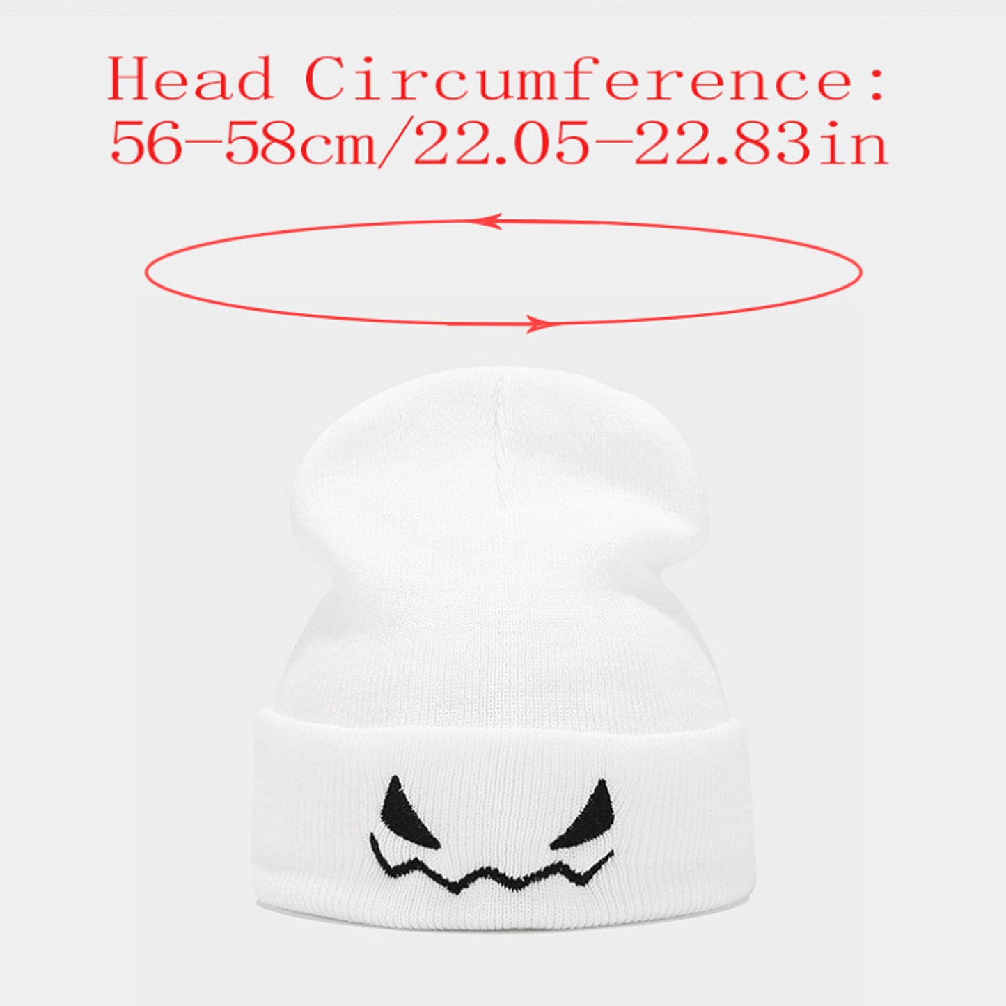 Knit Beanie Hat with Pumpkin Face Embroidery Halloween Themed Design