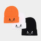 Knit Beanie Hat with Pumpkin Face Embroidery Halloween Themed Design