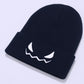 Knit Beanie Hat with Pumpkin Face Embroidery Halloween Themed Design