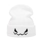 Knit Beanie Hat with Pumpkin Face Embroidery Halloween Themed Design