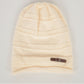 Knit Beanie Hat with Faux Leather Buckle Detail and Folded Edge