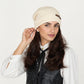 Knit Beanie Hat with Faux Leather Buckle Detail and Folded Edge