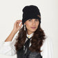 Knit Beanie Hat with Faux Leather Buckle Detail and Folded Edge